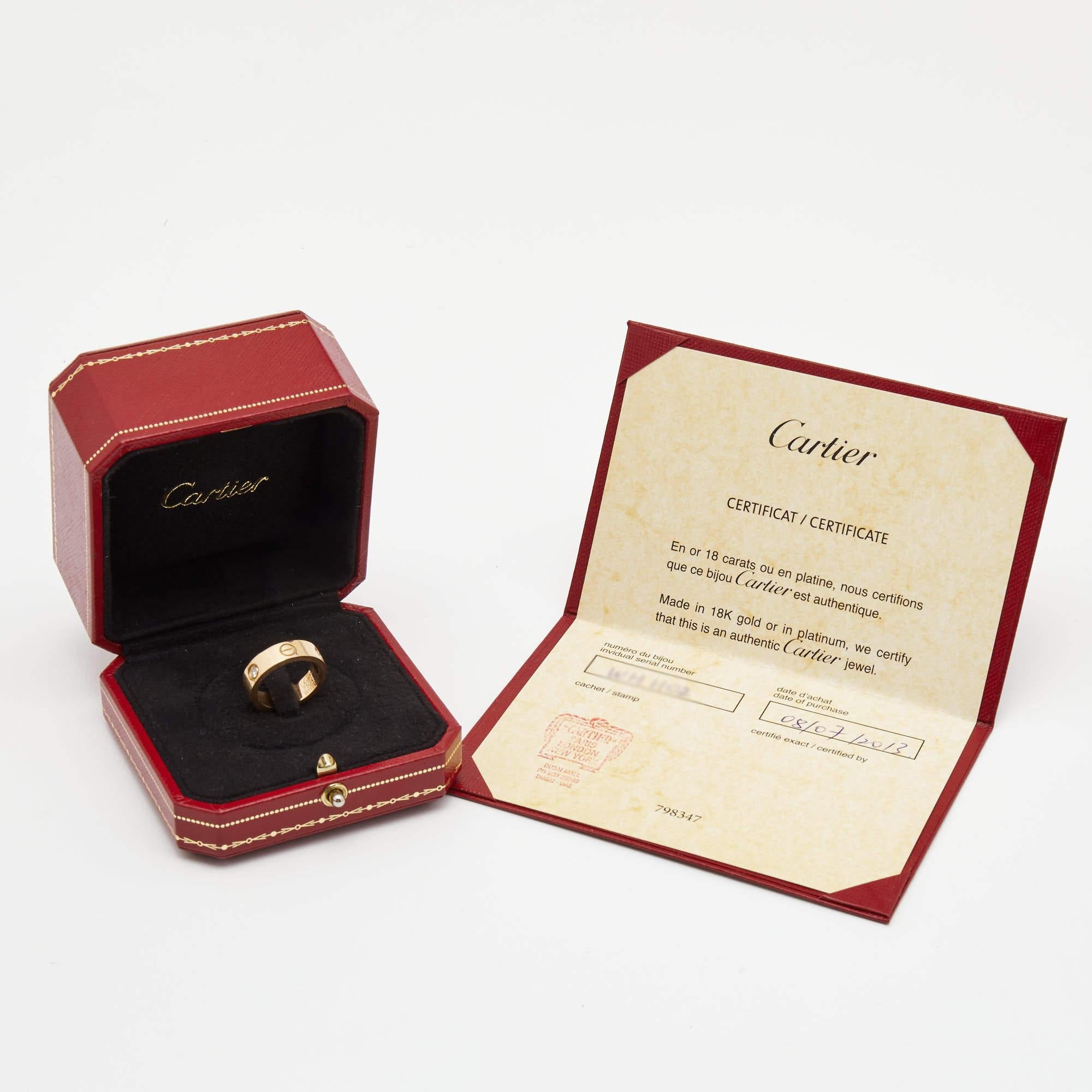 Women's Cartier Love 3 Diamond 18k Rose Gold Band Ring Size 52