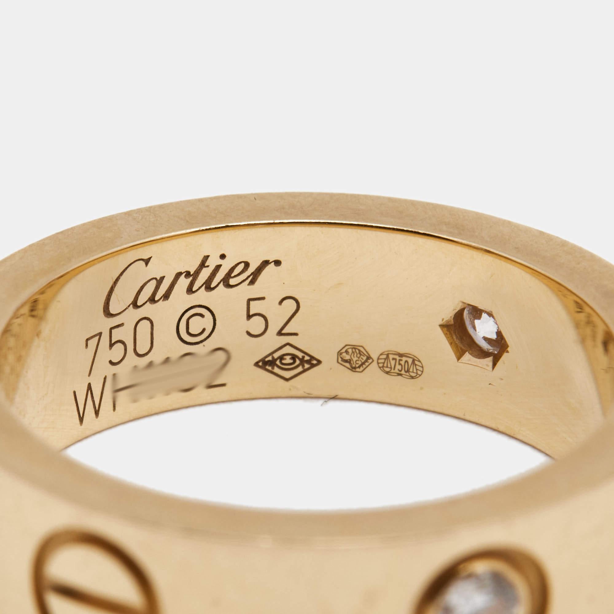 Cartier Love 3 Diamond 18k Rose Gold Band Ring Size 52 1