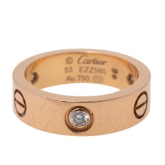 Cartier Love 3 Diamond 18K Rose Gold Band Ring Size 53