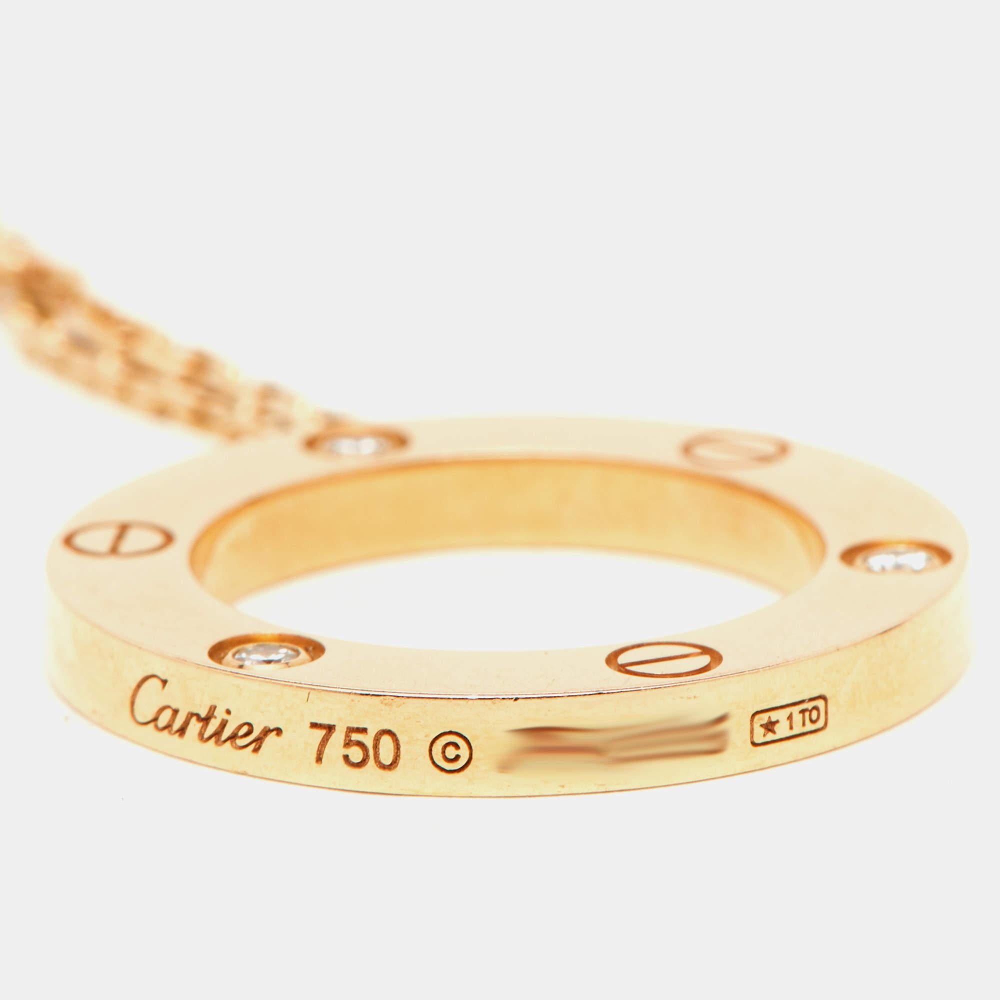 Aesthetic Movement Cartier Love 3 Diamond 18K Rose Gold Pendant Necklace For Sale