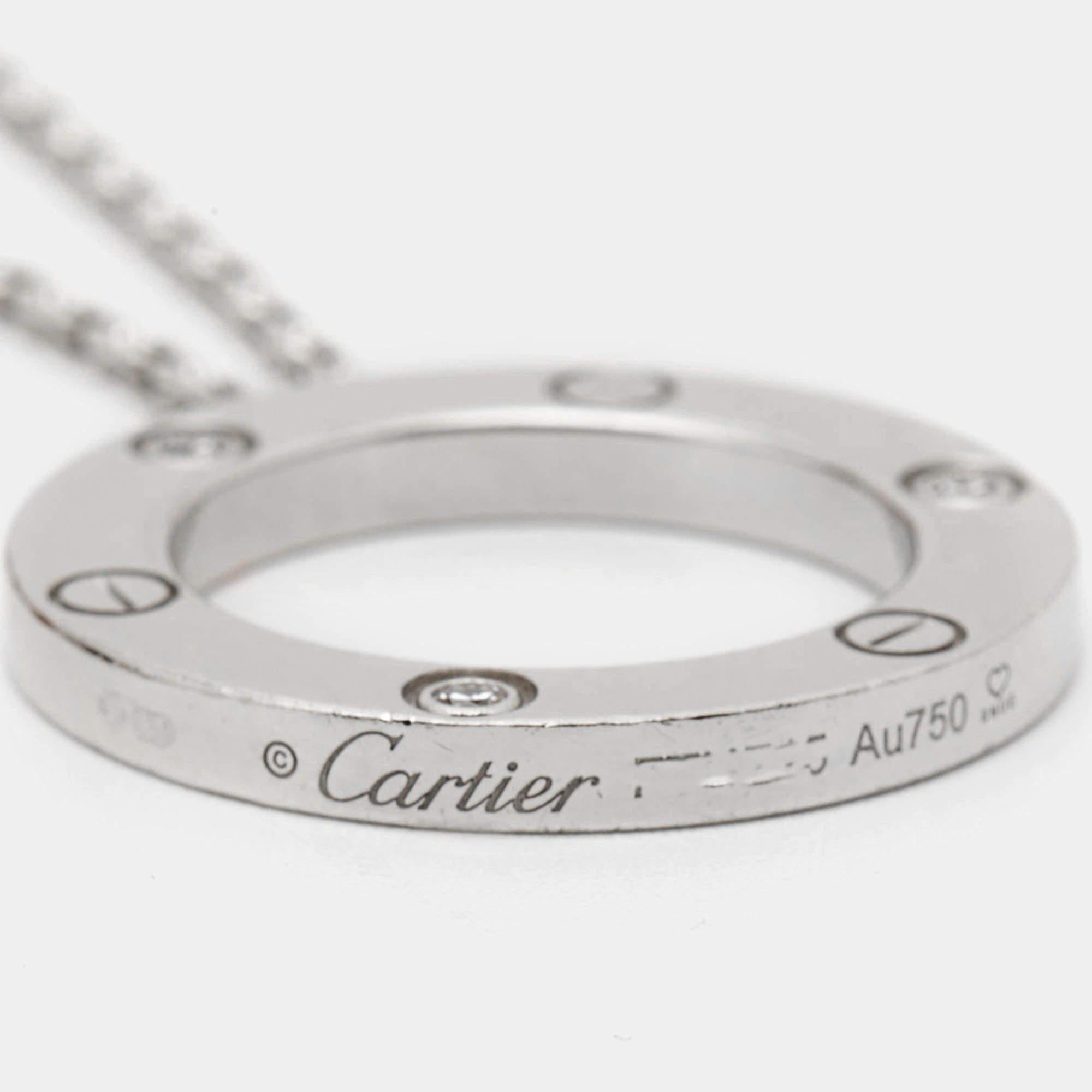 Cartier Love 3 Diamond 18k White Gold Pendant Necklace 2