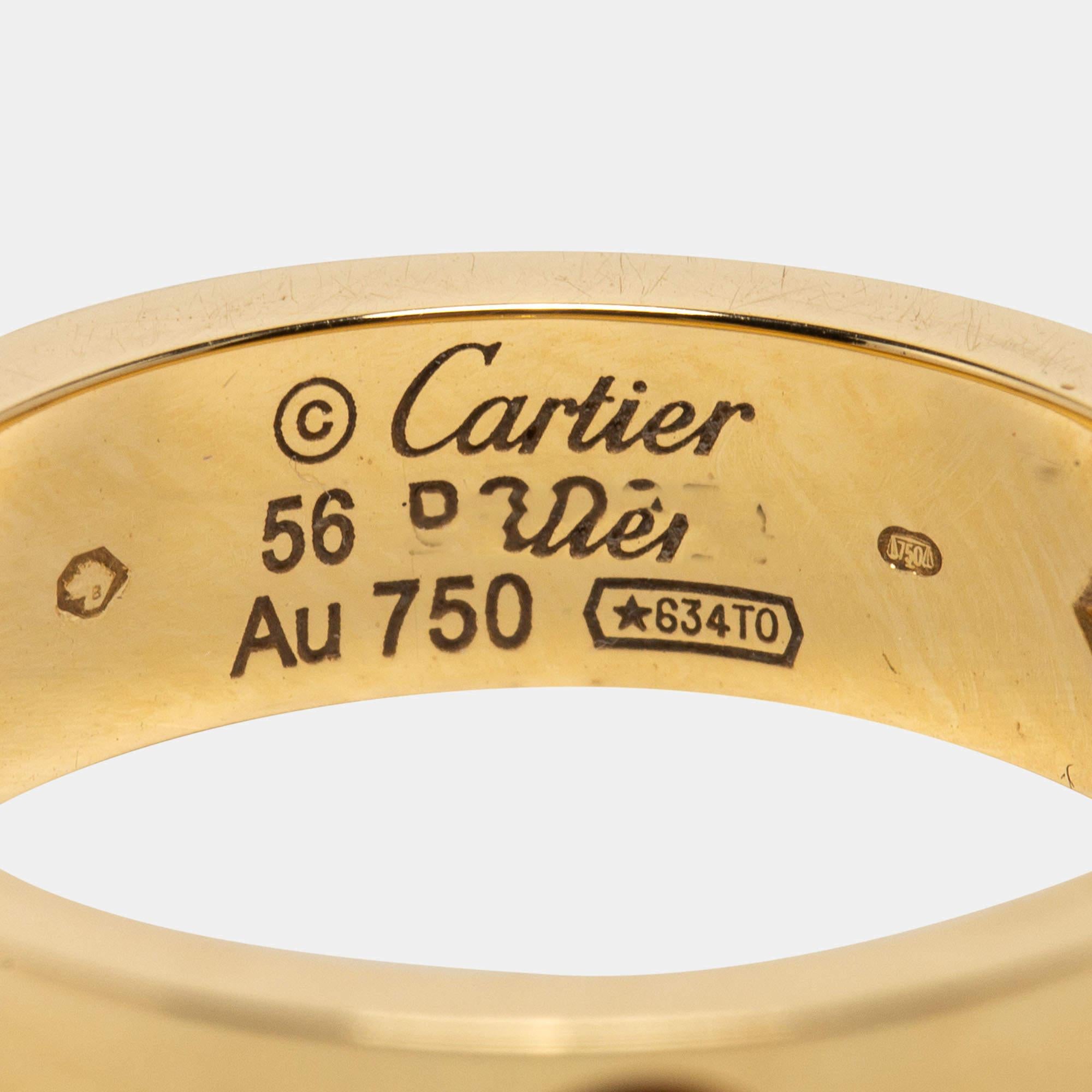 Cartier Love 3 Diamond 18k Yellow Gold Band Ring Size 56 1