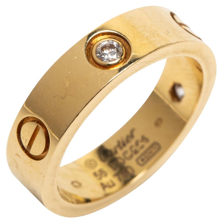 Cartier Love 3 Diamond 18k Yellow Gold Band Ring Size 56 at 1stDibs | size  56 ring size
