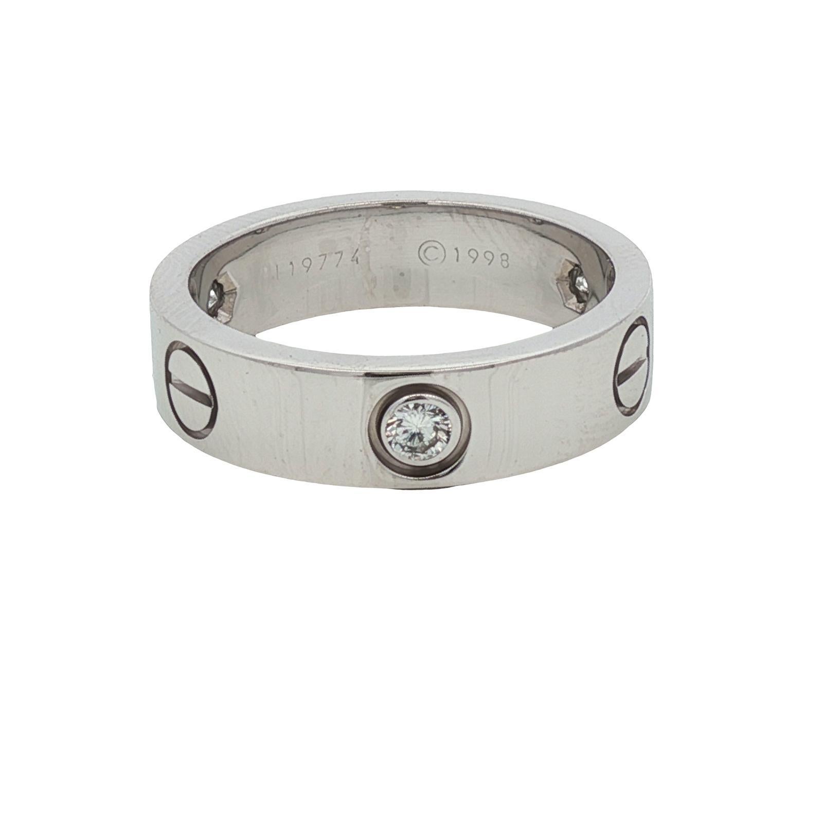 Cartier LOVE 3 Diamanti 18KWG Modello Classico Anello Misura 56 (US 7.5) B & A. B. in vendita 1