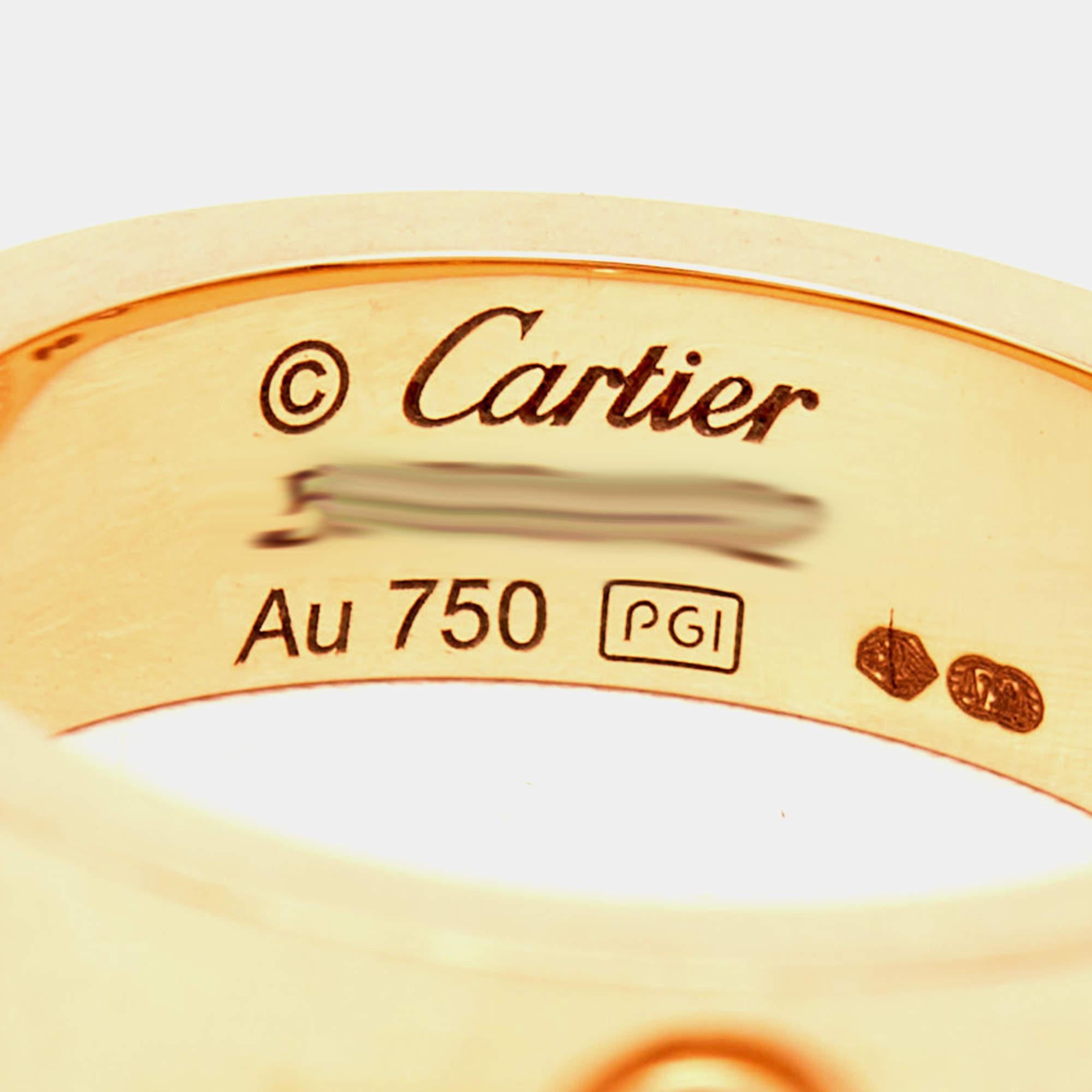 Cartier Love 3 Diamonds 18k Rose Gold Band Ring Sized 53 In Excellent Condition In Dubai, Al Qouz 2
