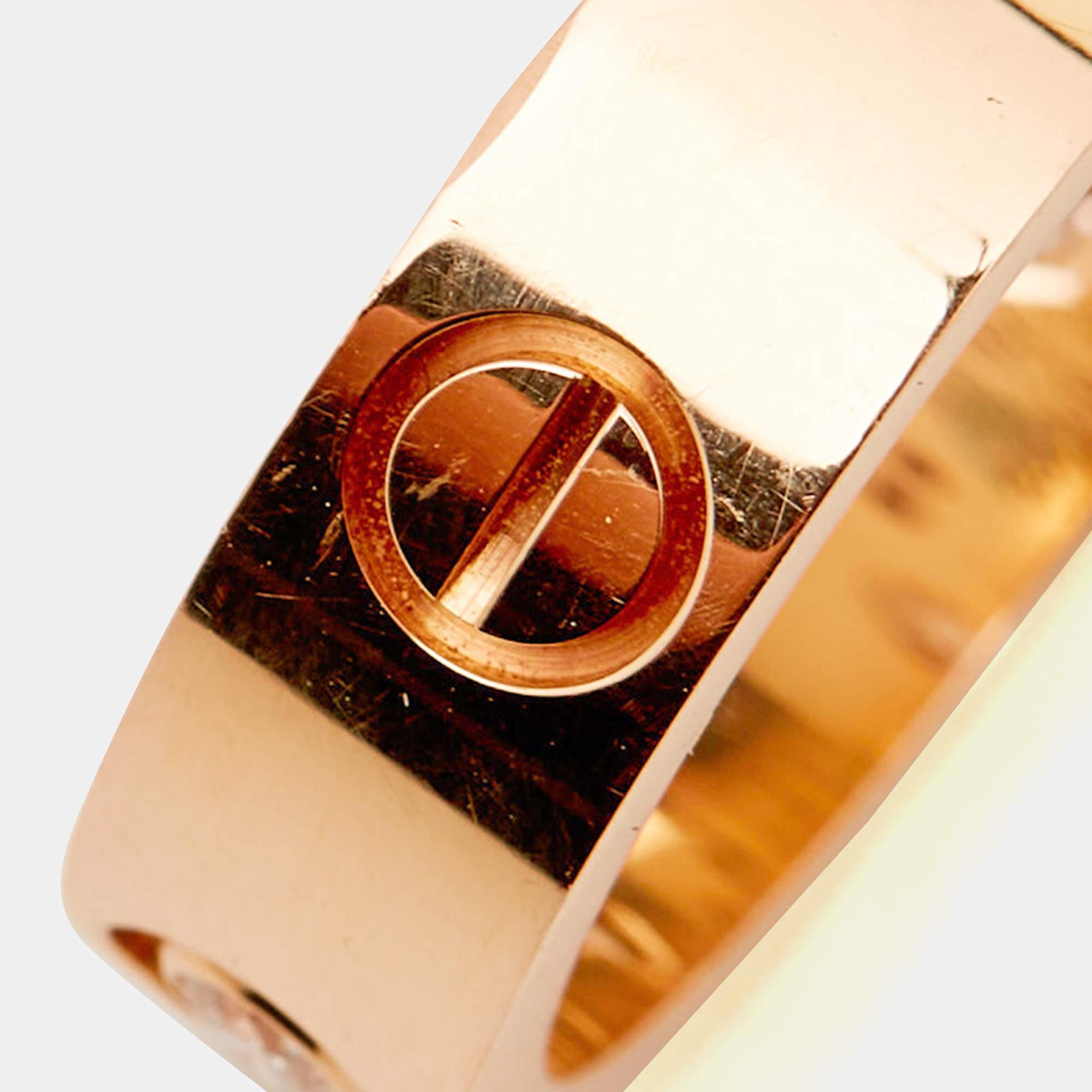 Cartier Love 3 Diamonds 18k Rose Gold Band Ring Sized 53 1