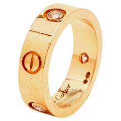 Cartier Love 3 Diamonds 18k Rose Gold Band Ring Sized 53