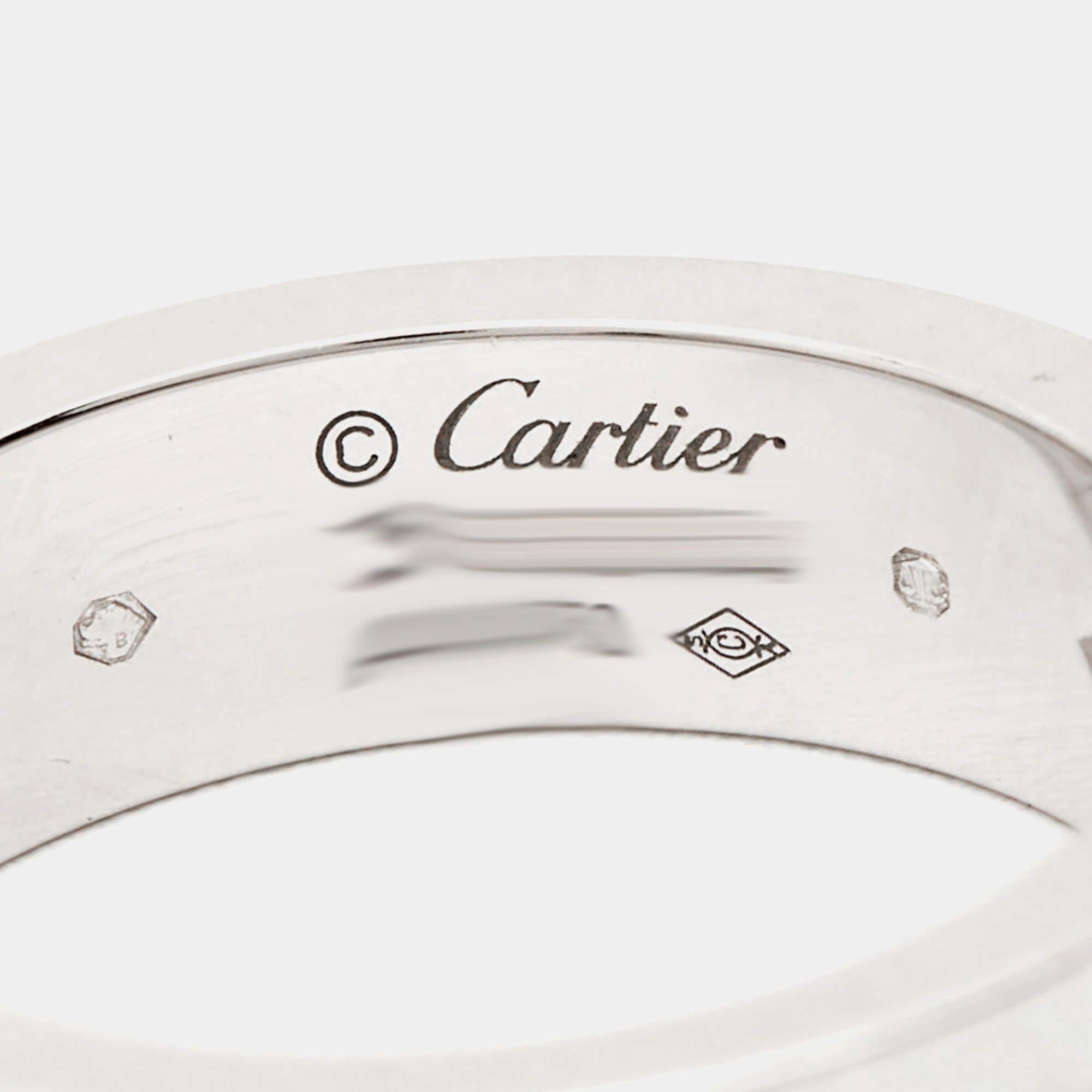 Contemporary Cartier Love 3 Diamonds 18k White Gold Band Ring Size 53