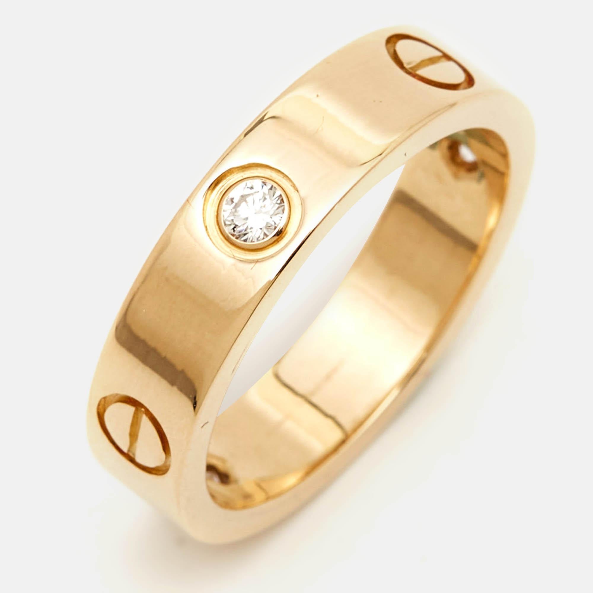 Women's or Men's Cartier Love 3 Diamonds 18k Yellow Gold Ring Size 61 For Sale