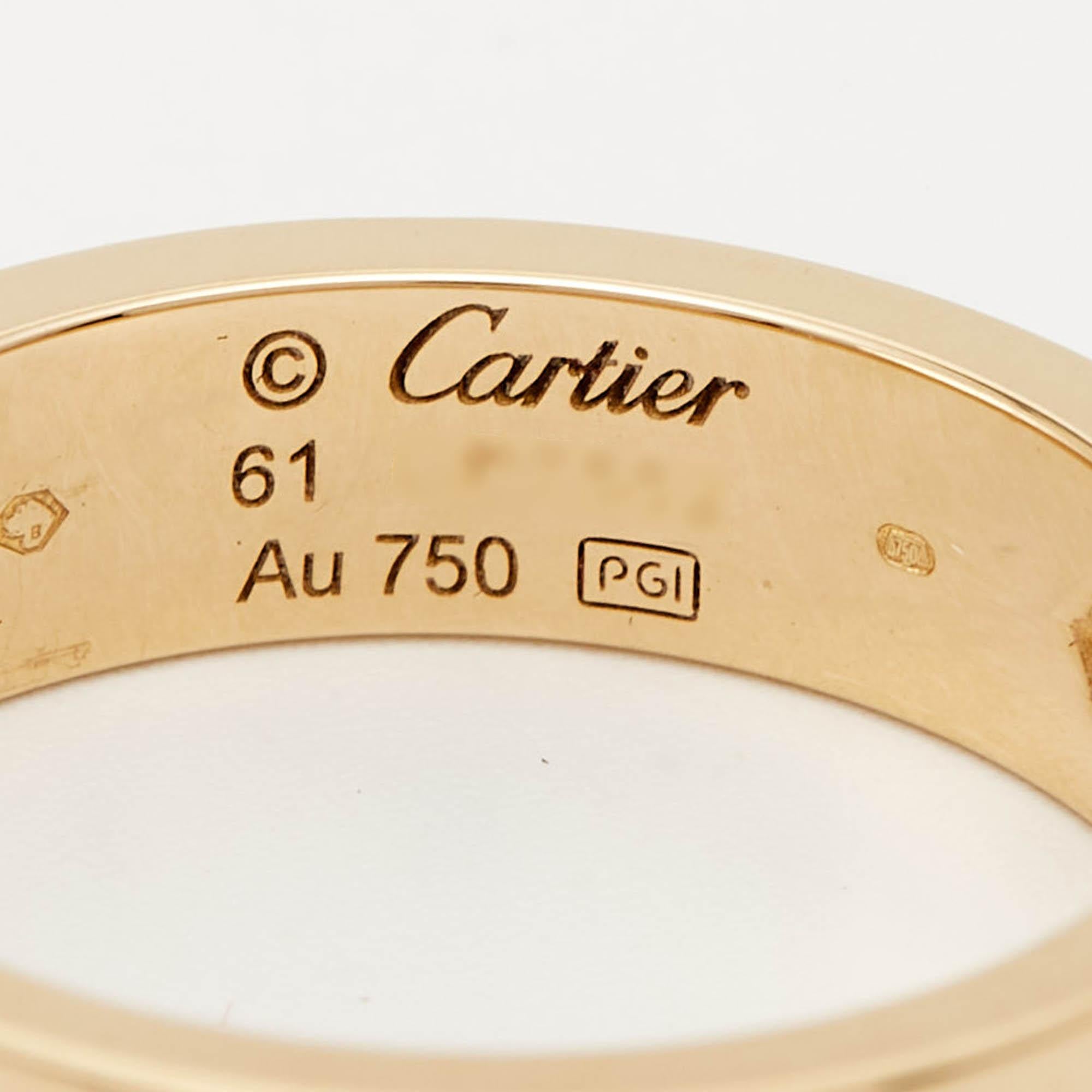 Cartier Love 3 Diamonds 18k Yellow Gold Ring Size 61 For Sale 2