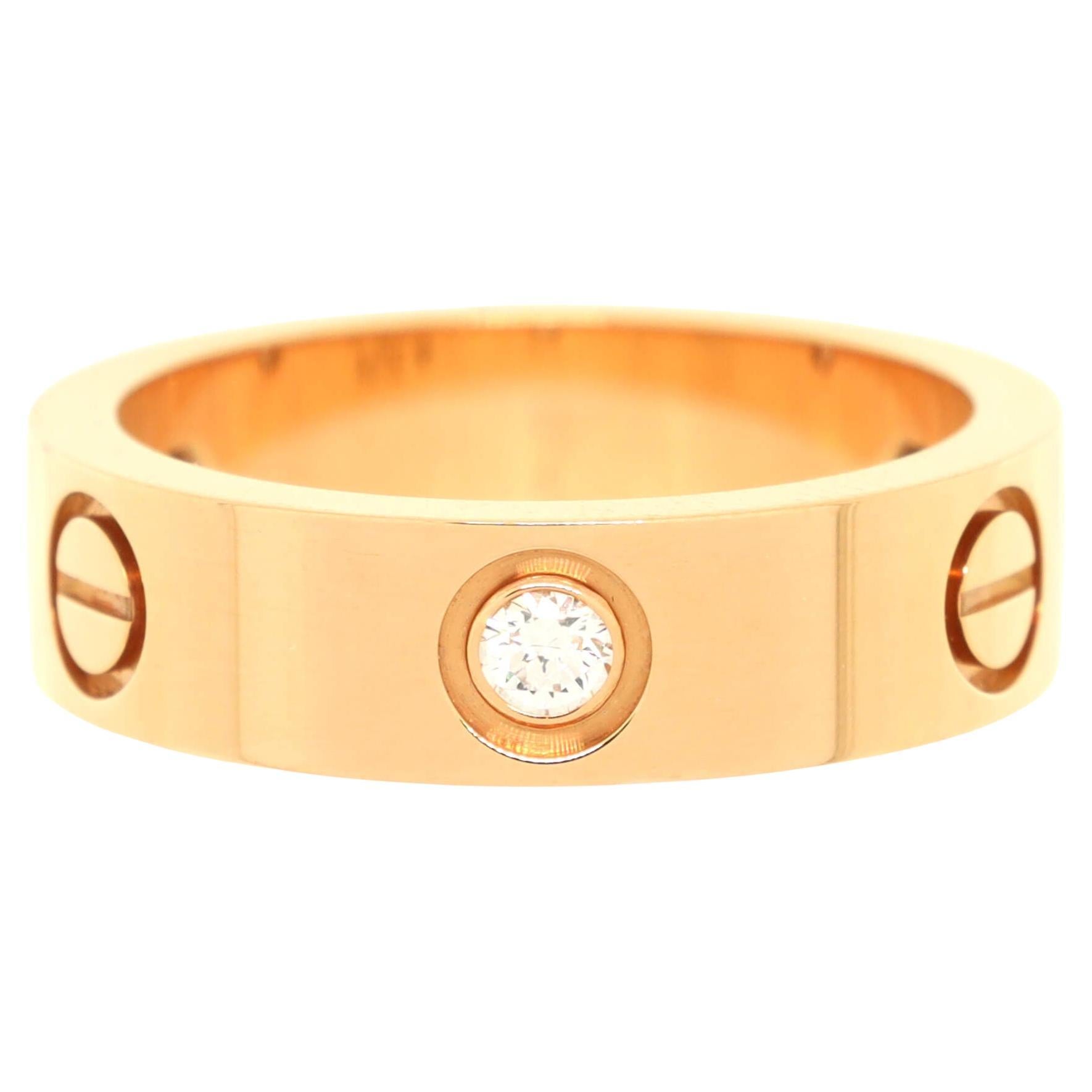 Cartier Love 3 Diamonds Band Ring 18K Rose Gold with Diamonds
