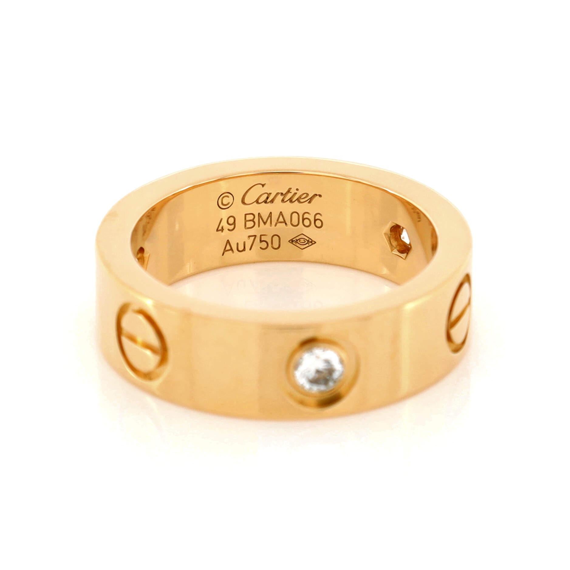Cartier Love 3 Diamanten Ring aus 18 Karat Gelbgold mit Diamanten für Damen oder Herren