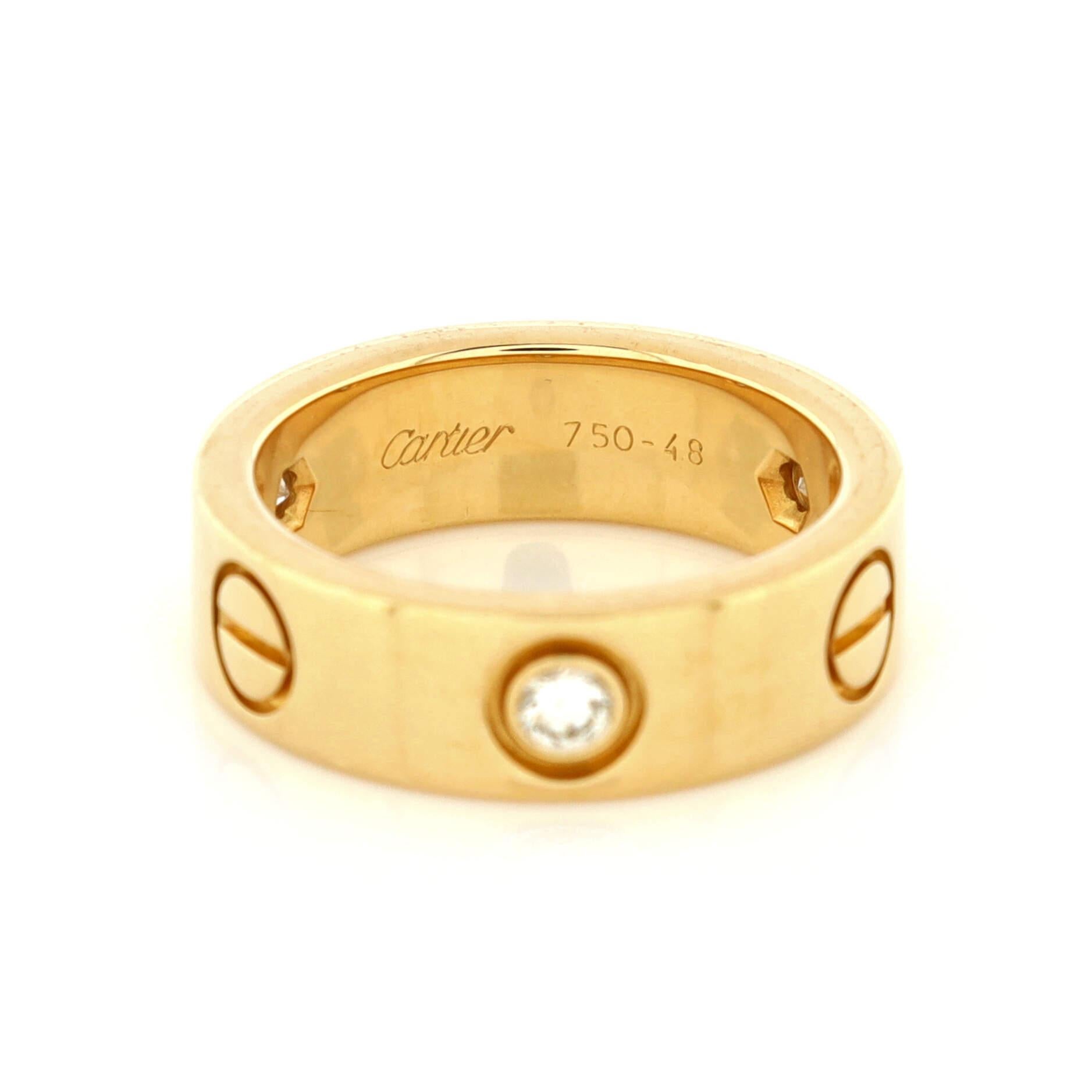 Cartier Love 3 Diamonds Band Ring 18K Yellow Gold with Diamonds In Good Condition In New York, NY