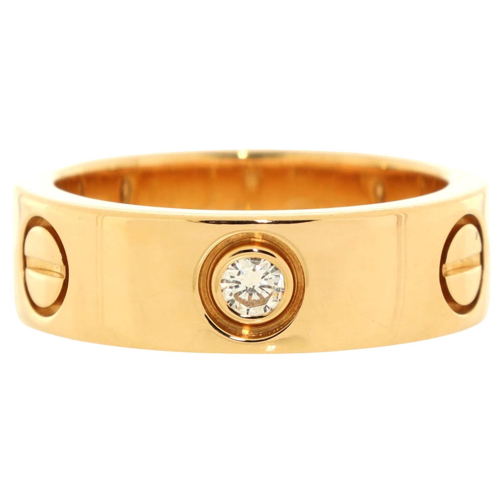Cartier Love 3 Diamonds Band Ring 18K Yellow Gold with Diamonds For