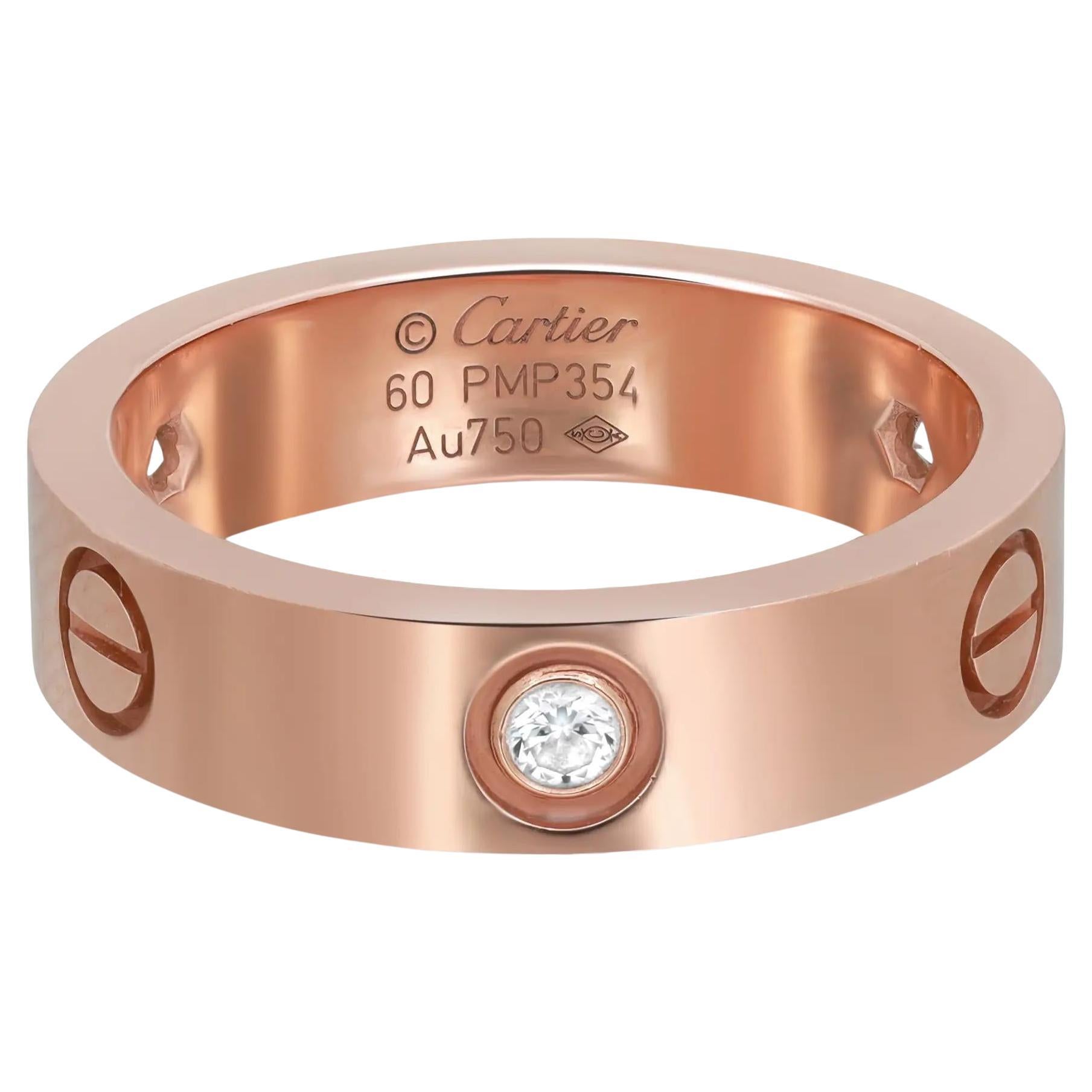 Cartier Love 3 Diamonds Ring Modello classico in oro rosa 18 carati Taglia 60 US 9.5