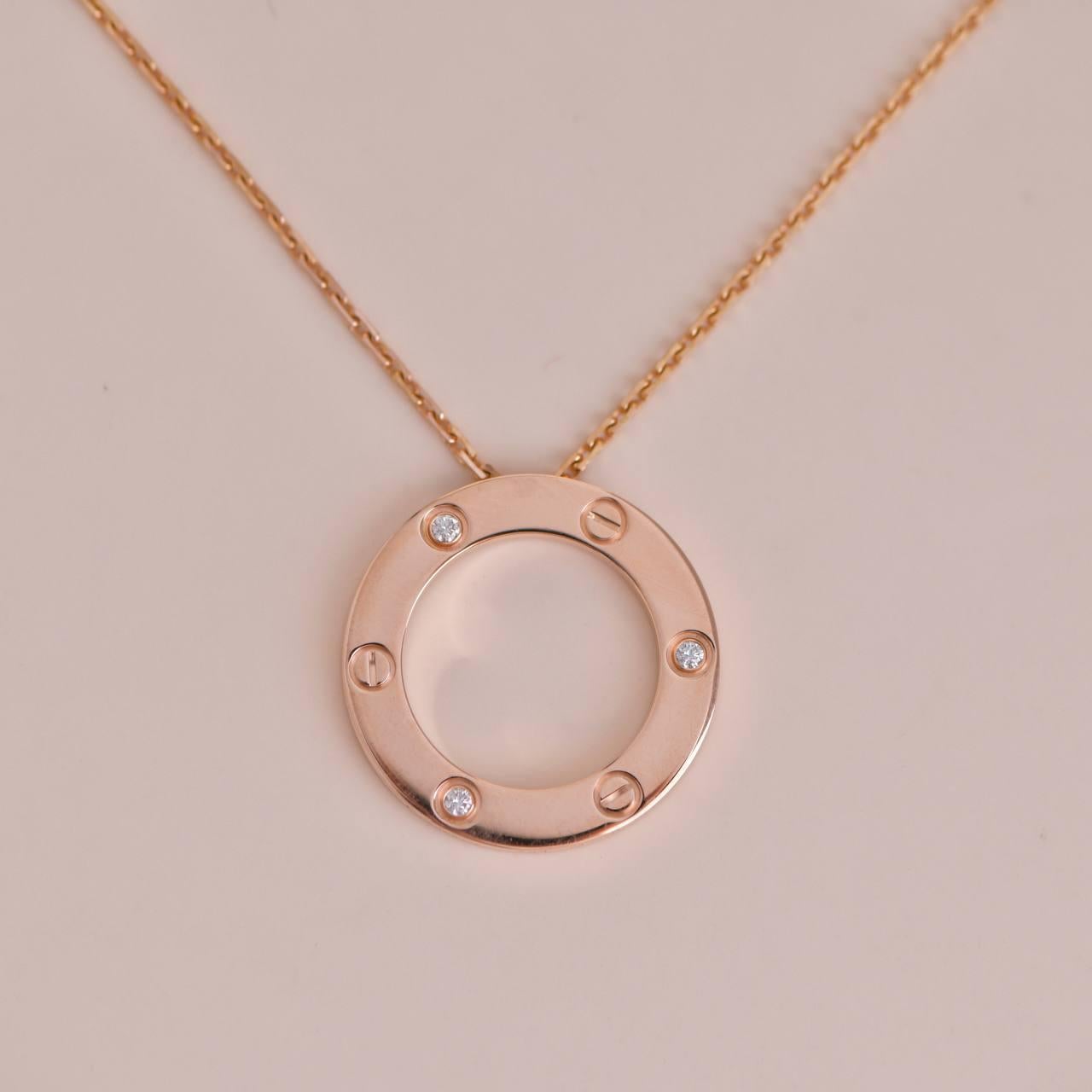 Women's or Men's Cartier LOVE 3 Diamonds Rose Gold Necklace