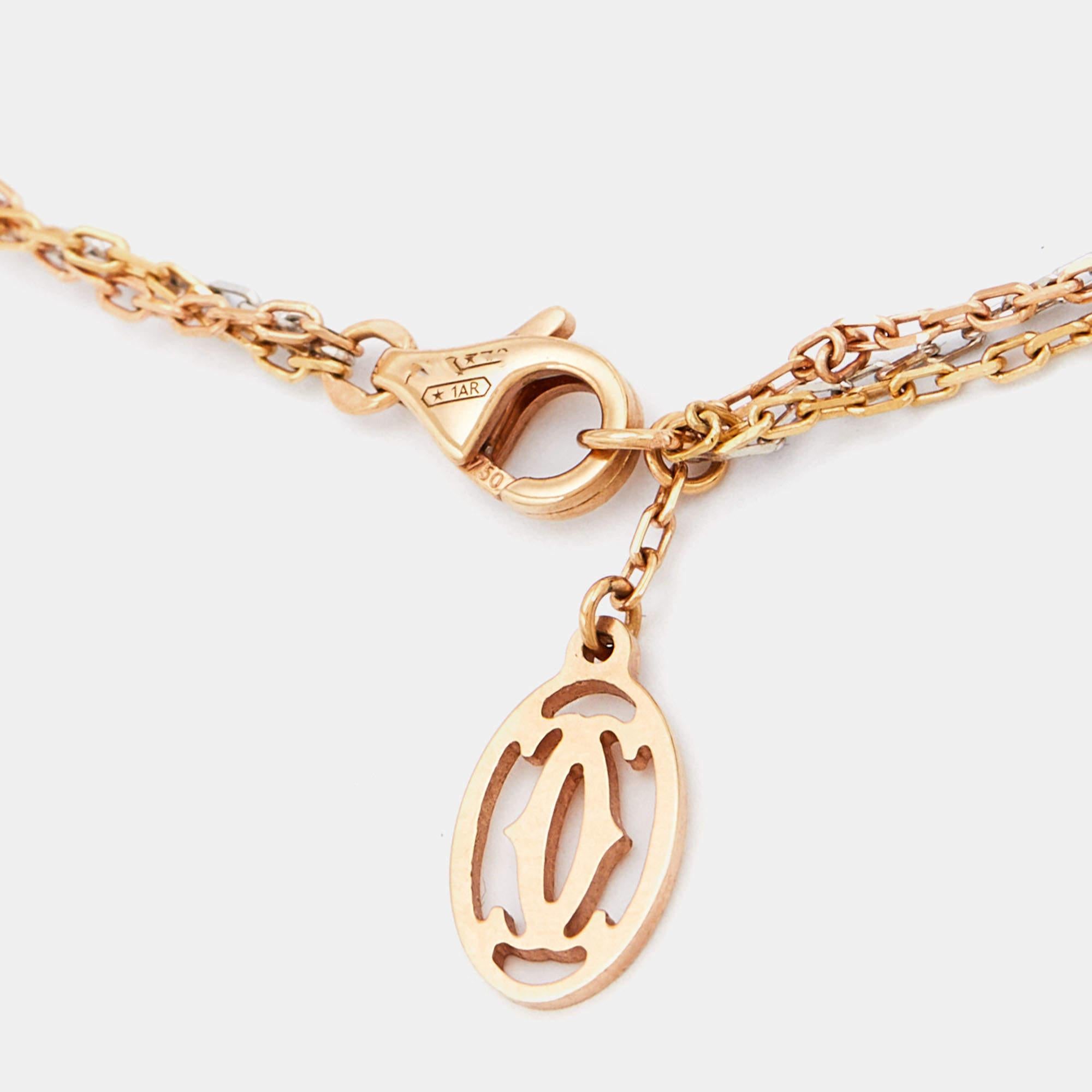 Cartier Love 3 Hoops Diamonds 18k Three Tone Gold Chain Necklace In Good Condition In Dubai, Al Qouz 2
