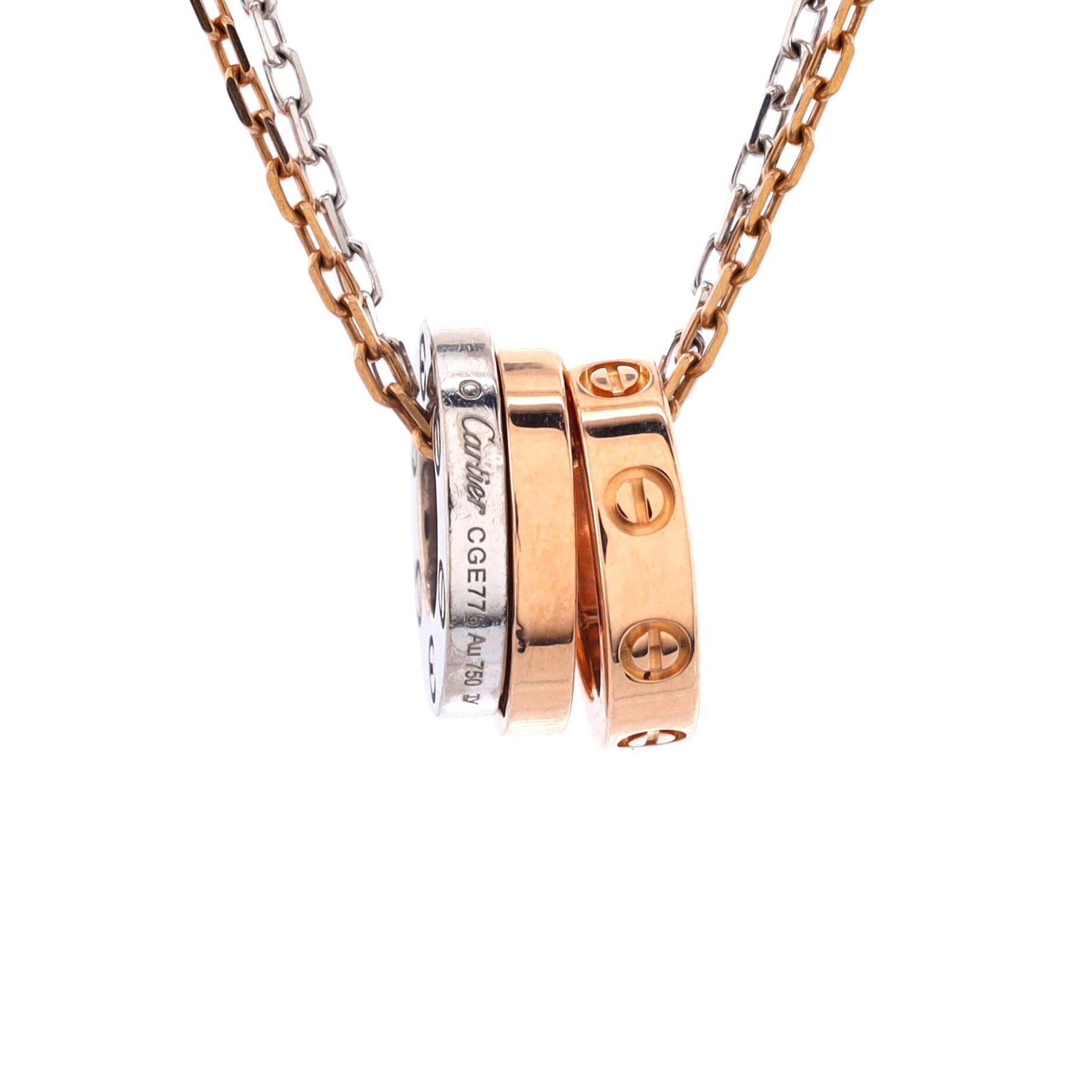 Women's Cartier Love 3 Ring Pendant Necklace 18k Rose Gold and 18k White Gold with 6
