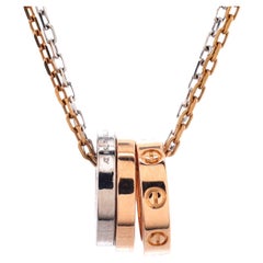 Cartier Love 3 Ring Pendant Necklace 18k Rose Gold and 18k White Gold with 6