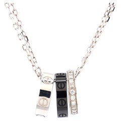 Cartier Love 3 Ring Pendant Necklace 18k White Gold and Ceramic with Diamonds