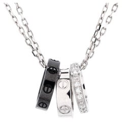 Cartier Love 3 Ring Pendant Necklace 18K White Gold and Ceramic with Diamonds