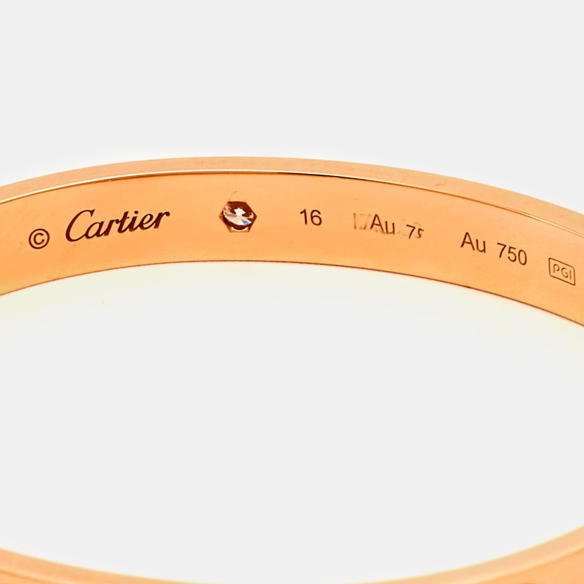 Cartier Love 4 Diamond 18k Rose Gold Bracelet 16 In Good Condition For Sale In Dubai, Al Qouz 2