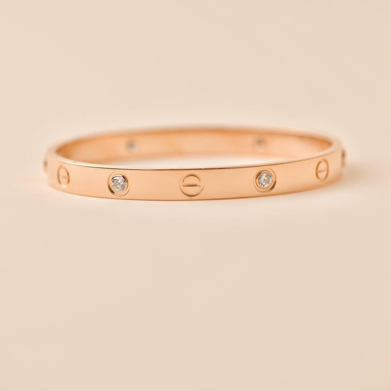 Women's or Men's Cartier Love 4 Diamond 18K Rose Gold Bracelet Size 16