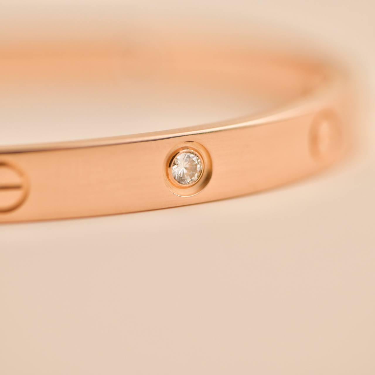 Cartier Love 4 Diamantes Pulsera Oro Rosa 18k Talla 18 en Excelente Estado en Banbury, GB