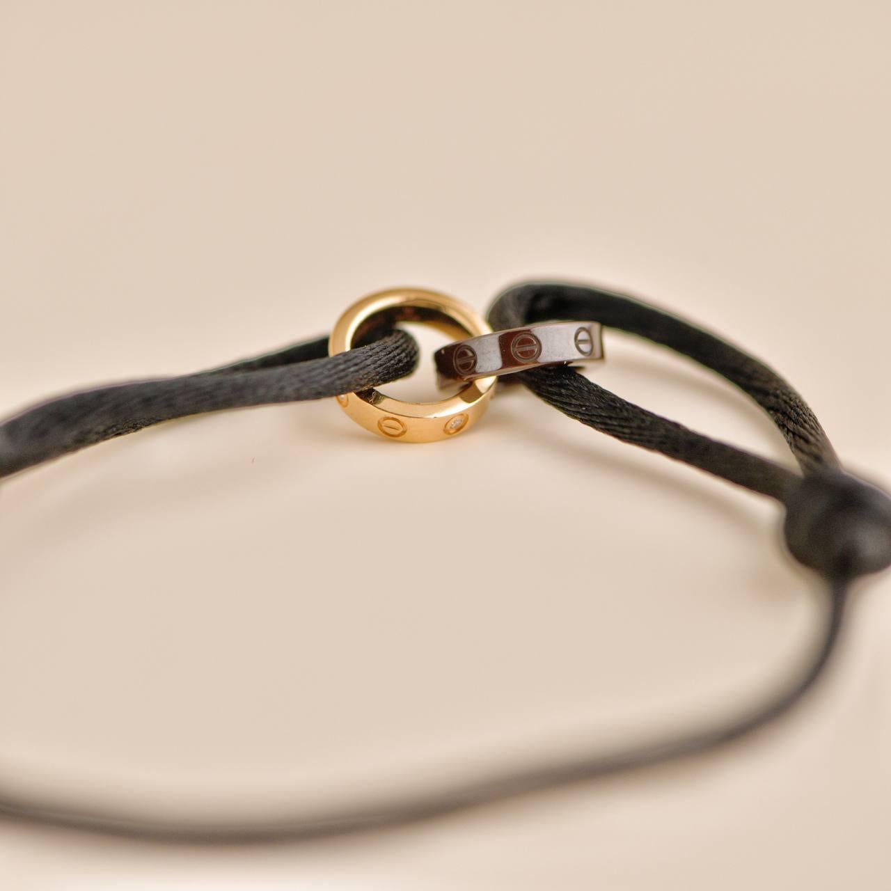 Cartier Love 4 Diamond 18K Rose Gold Sevres Porcelain Black Cord Bracelet In Excellent Condition In Banbury, GB