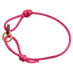 Cartier Love 4 Diamond 18K Rose Gold Sevres Porcelain Pink Silk Cord Bracelet