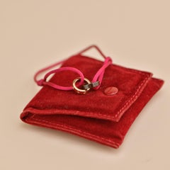 Cartier Love 4 Diamond 18K Rose Gold Sevres Porcelain Red Silk Cord Bracelet