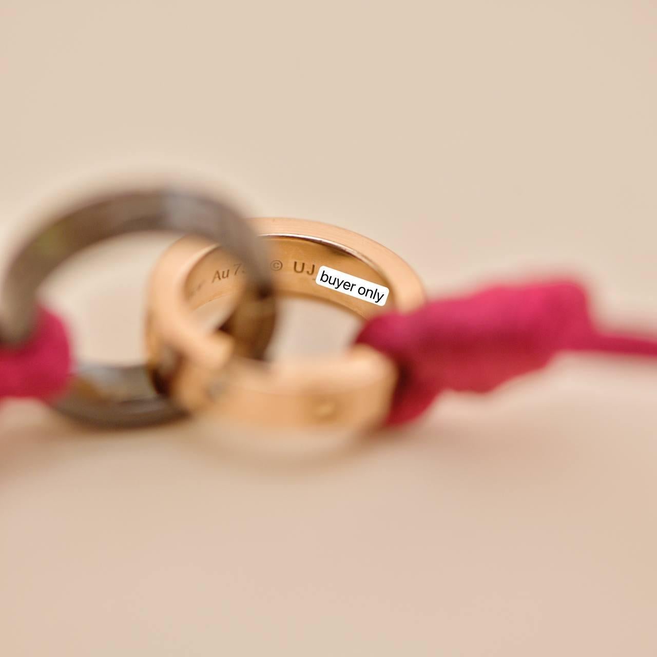 Cartier Love 4 Diamond 18K Rose Gold Sevres Porcelain Red Silk Cord Bracelet For Sale 3