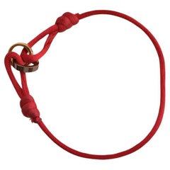 Cartier Love 4 Diamond 18K Rose Gold Sevres Porcelain Red Silk Cord Bracelet