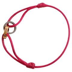 Cartier Love 4 Diamond 18K Rose Gold Sevres Porcelain Red Silk Cord Bracelet