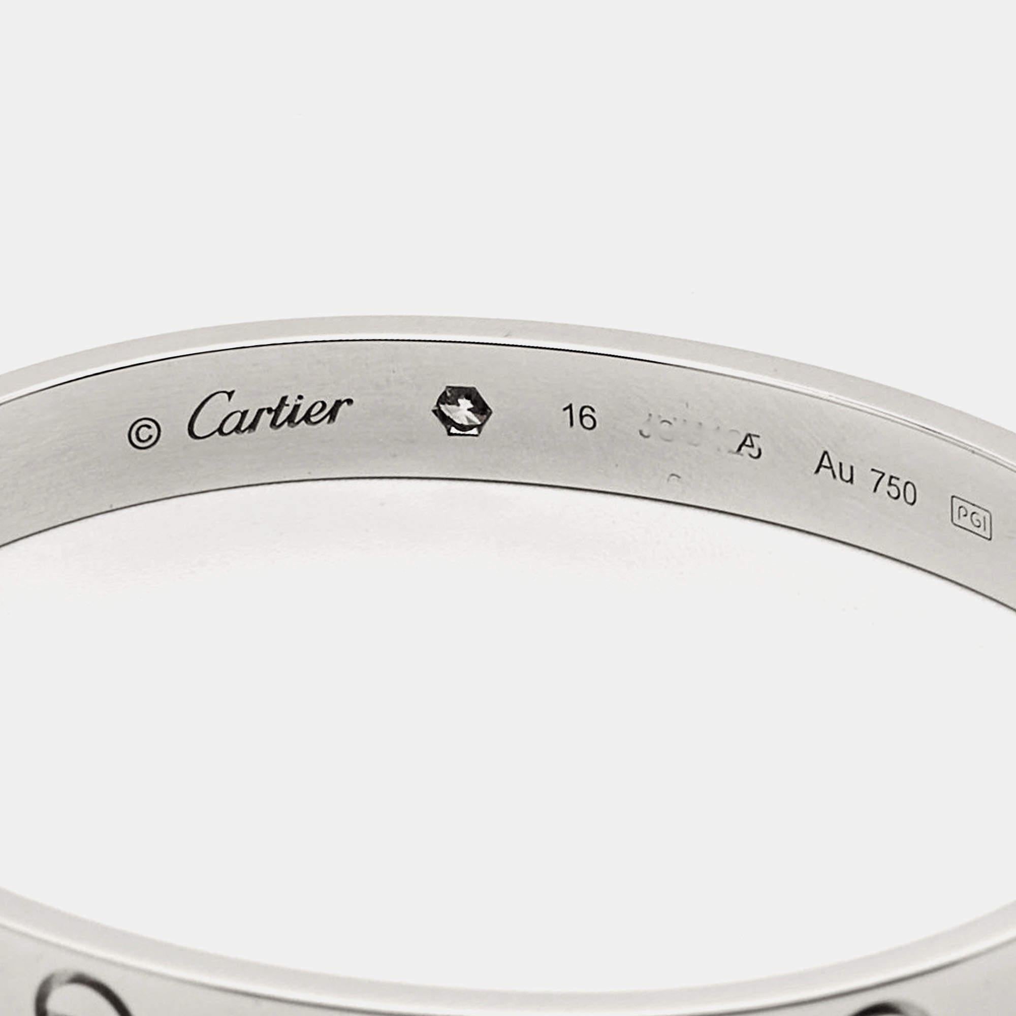 Cartier Love 4 Diamond 18k White Gold Bracelet 16 In Good Condition For Sale In Dubai, Al Qouz 2