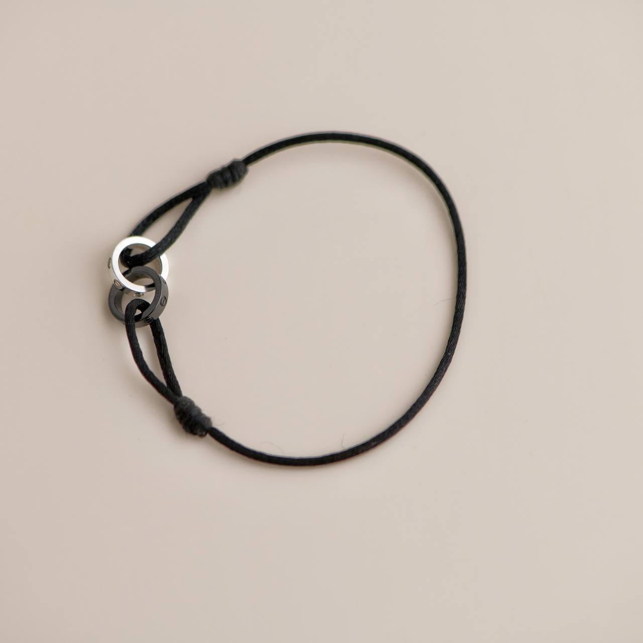 Cartier Love 4 Diamond 18K White Gold Sevres Porcelain Black Cord Bracelet 1