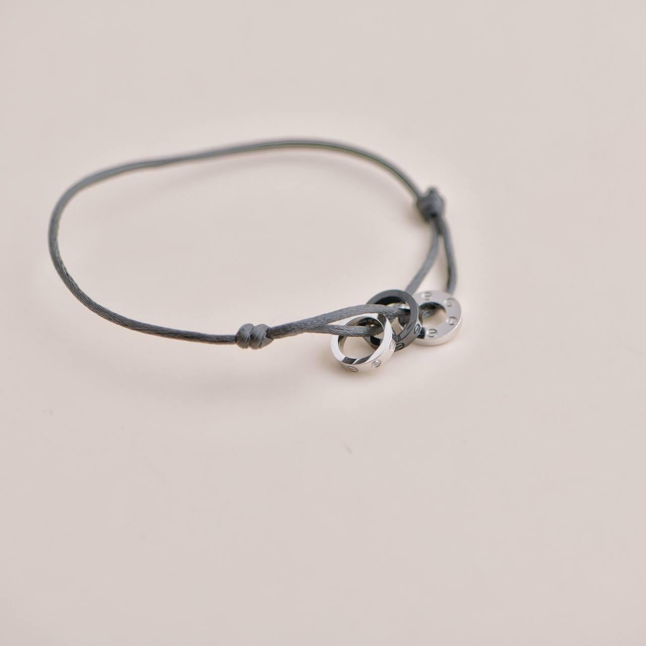 Cartier Love 4 Diamond 18K White Gold Sevres Porcelain Black Silk Cord Bracelet 1