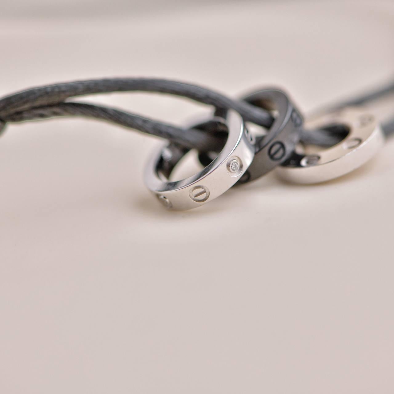 Cartier Love 4 Diamond 18K White Gold Sevres Porcelain Black Silk Cord Bracelet 2