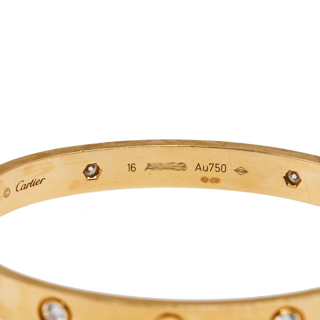 Cartier Love 4 Diamond 18K Yellow Gold Bracelet 16 2