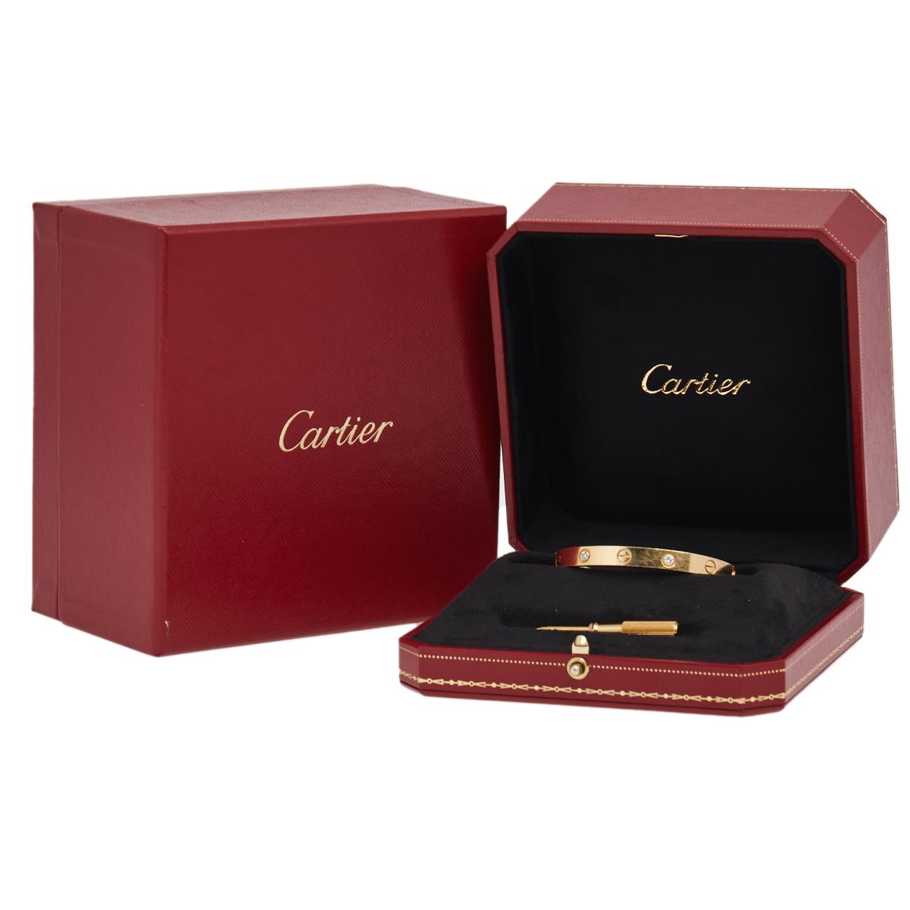 Cartier Love 4 Diamond 18K Yellow Gold Bracelet 16 3