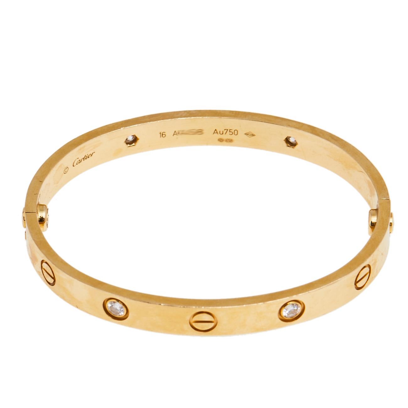 Women's Cartier Love 4 Diamond 18K Yellow Gold Bracelet 16