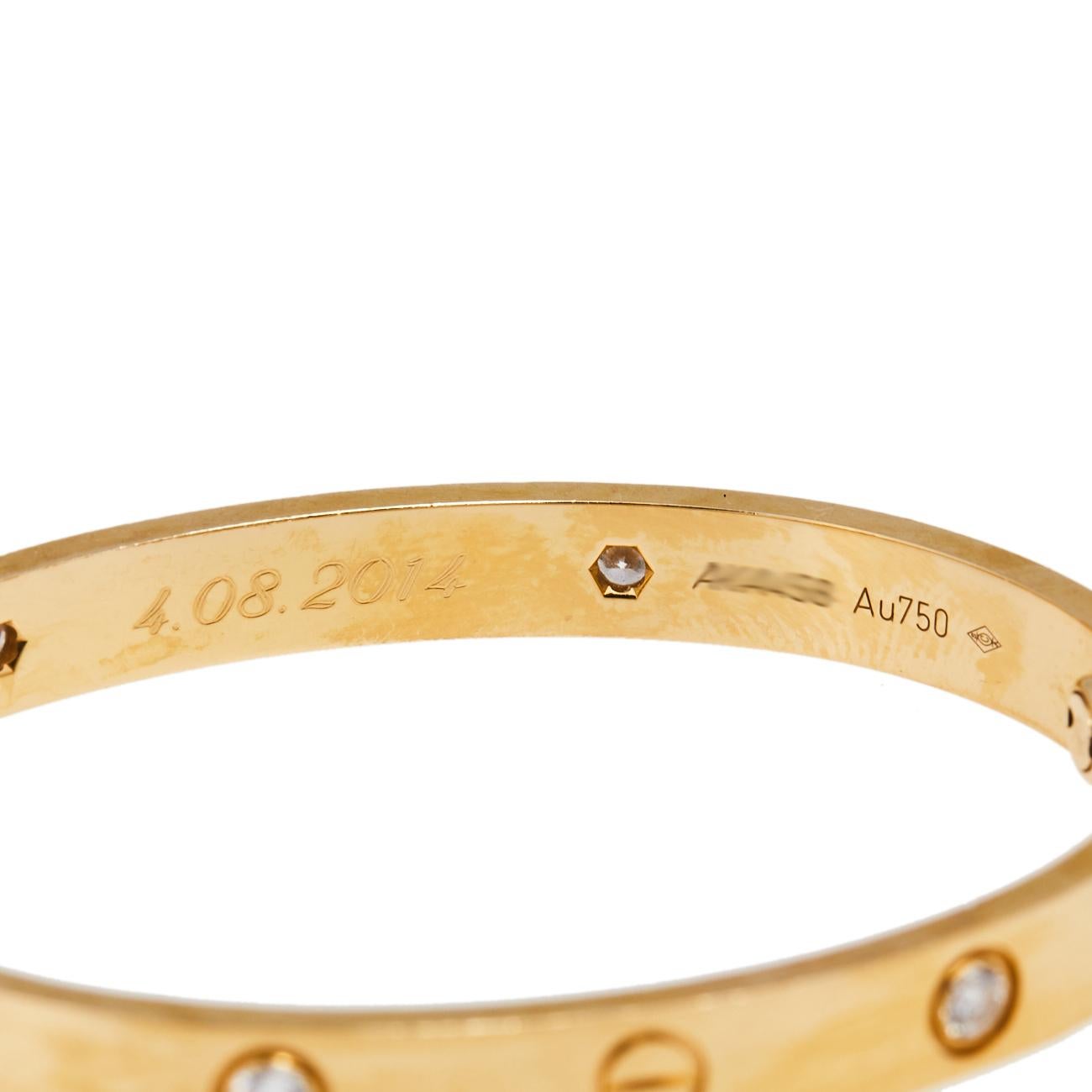 Cartier Love 4 Diamond 18K Yellow Gold Bracelet 16 1