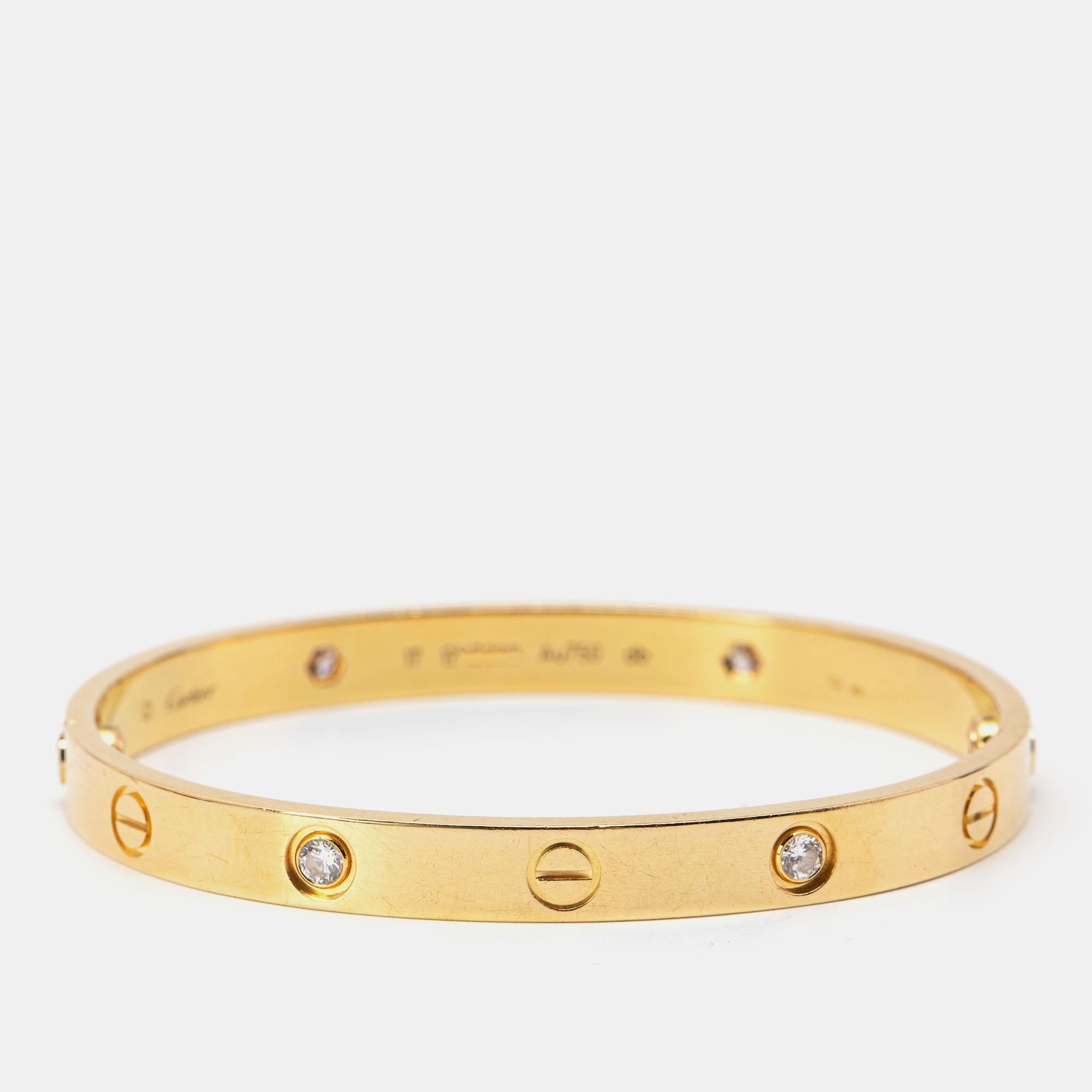 We fell in love with this Cartier Love bracelet at first glance. Look at its gorgeous yet subtle accents and picture how it will beautifully sit on your wrist and charm your peers. The creation is crafted from 18k yellow gold and neatly detailed