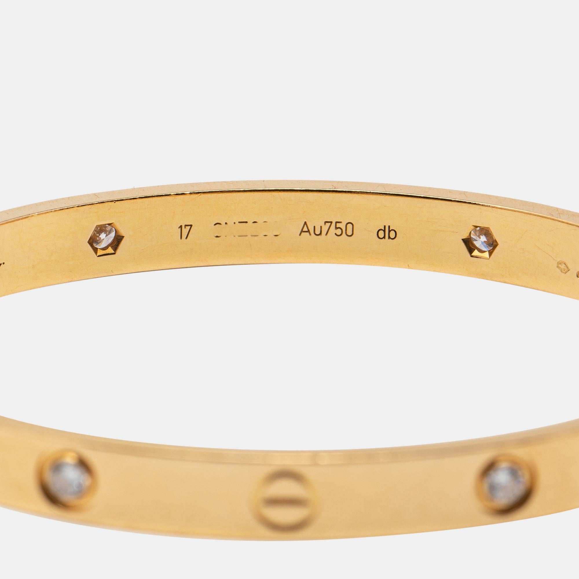 Contemporary Cartier Love 4 Diamond 18k Yellow Gold Bracelet 17