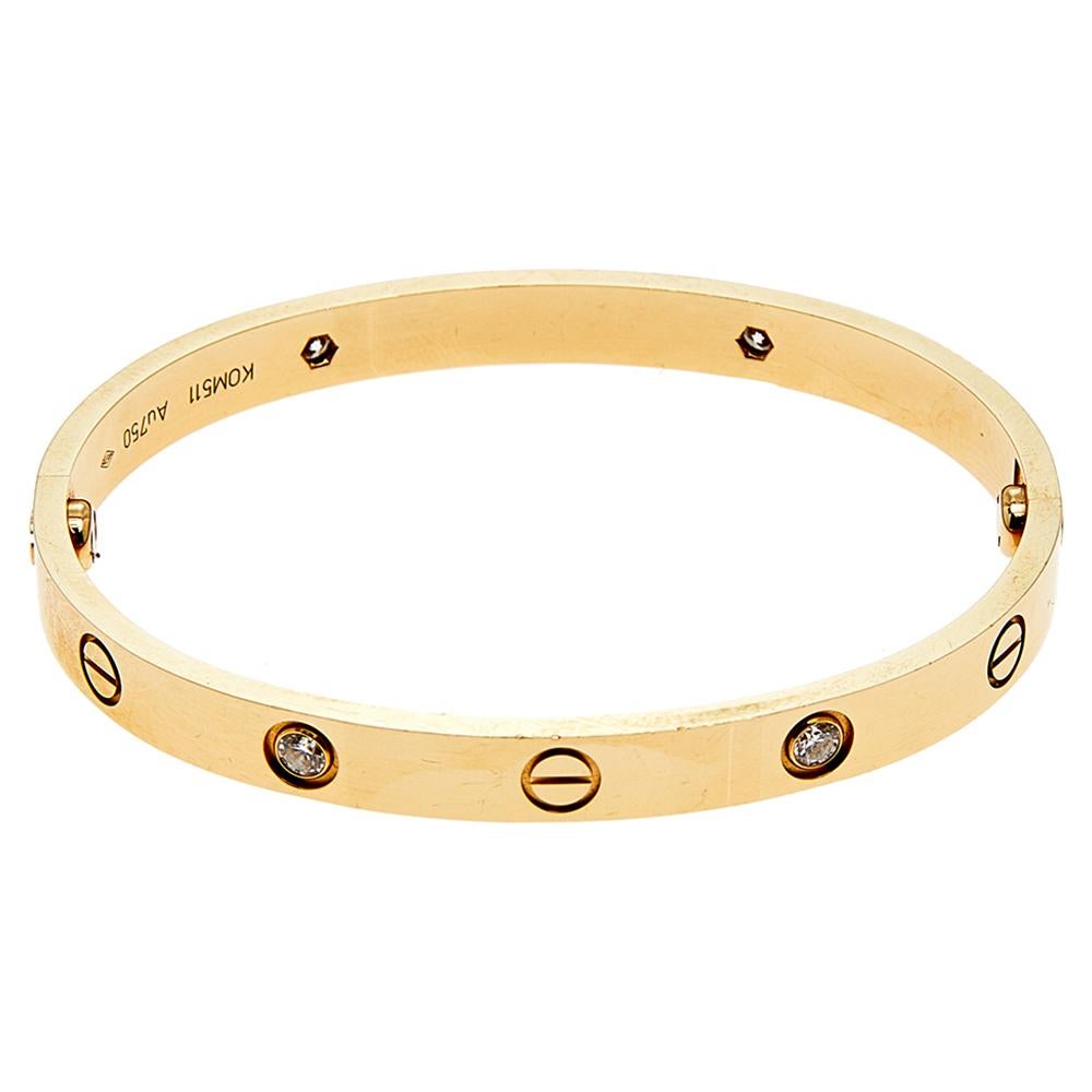 Contemporary Cartier Love 4 Diamond 18K Yellow Gold Bracelet 17