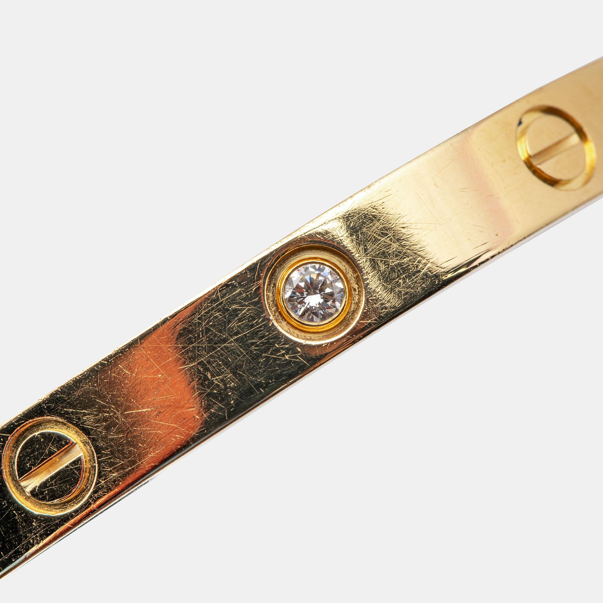 Cartier Love 4 Diamond 18k Yellow Gold Bracelet 17 1