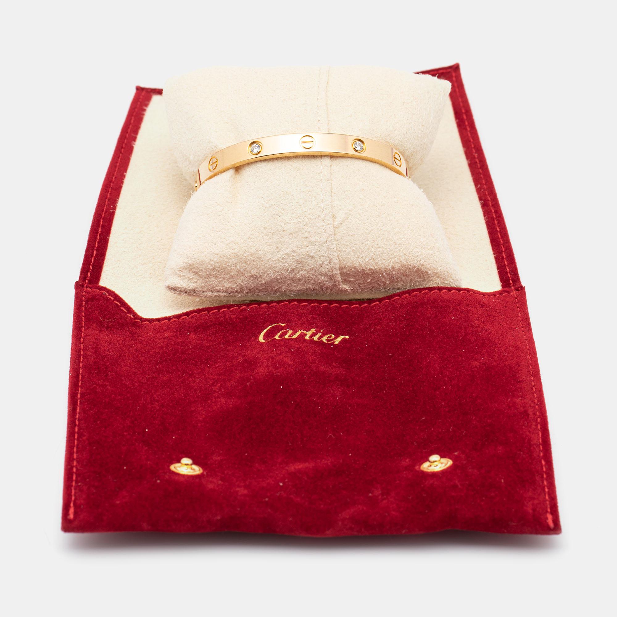 Cartier Love 4 Diamond 18k Yellow Gold Bracelet 17 2