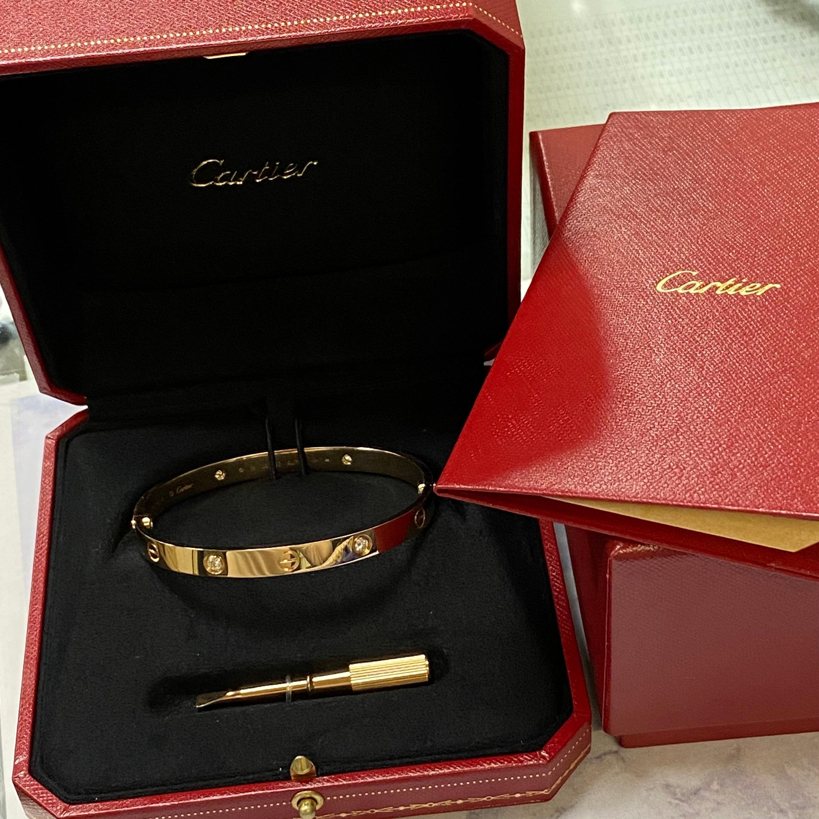 Modern Cartier Love 4 Diamond Bracelet 18k Rose Gold