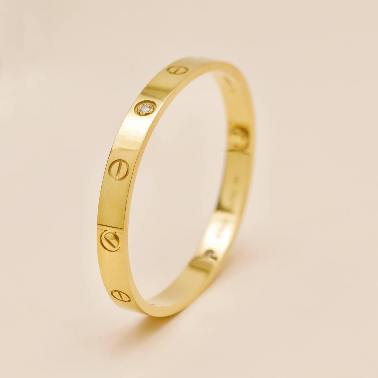 Femenino o masculino Pulsera Cartier Love 4 Diamantes Oro Amarillo 18K Talla 17 en venta