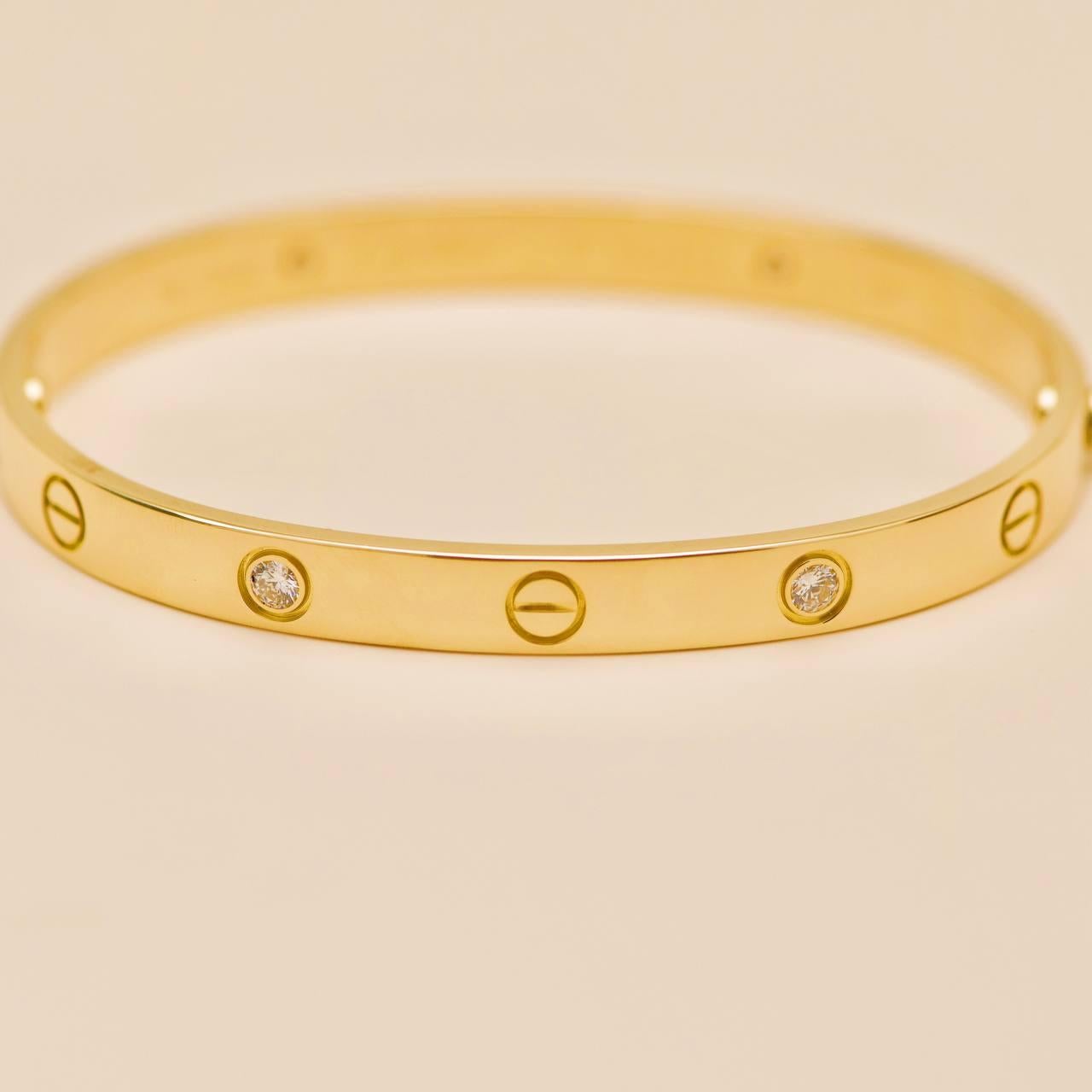 Femenino o masculino Pulsera Cartier Love 4 Diamantes Oro Amarillo 18K Talla 18 en venta